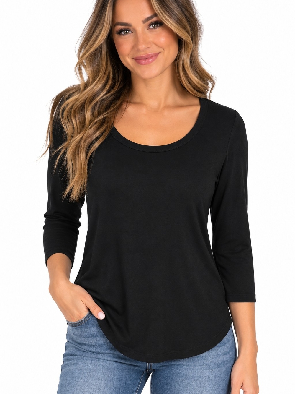Cynthia Rowley Black Scoop Neck Long Sleeve Tee